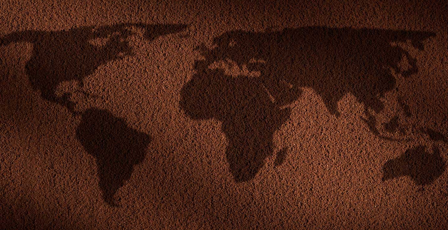Mappa mondo fatto di caffè