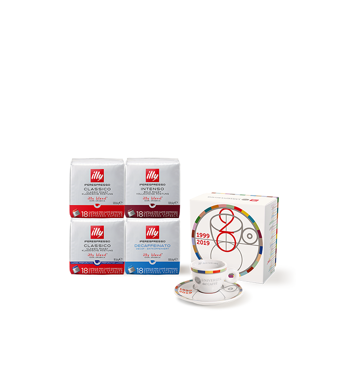 Kit degustazione caffè - 4 confezioni capsule Iperespresso e tazzina 20° anniversario Università del Caffè image number 0