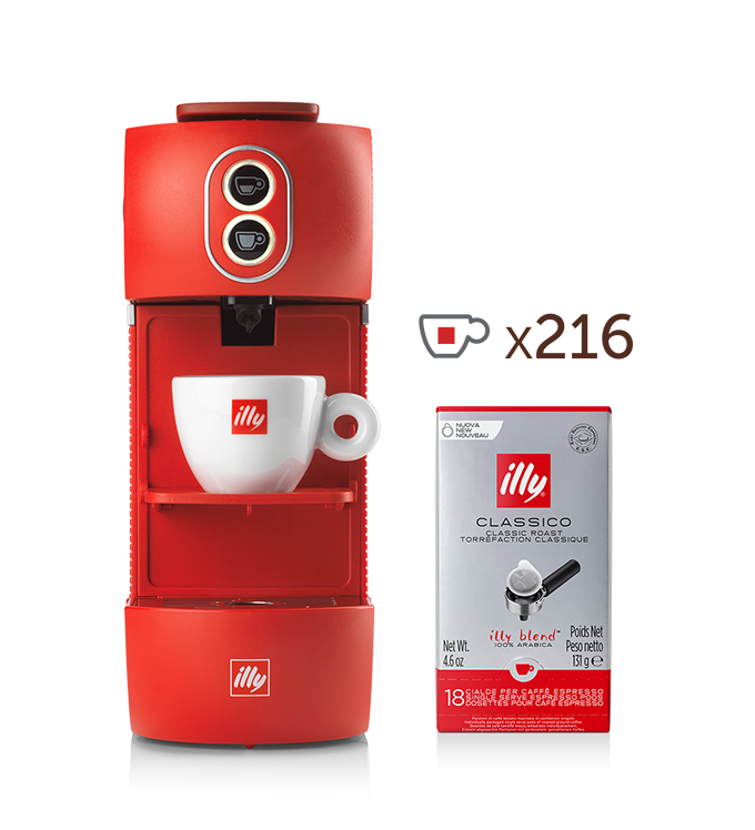 Máquina de café para sachês E.S.E. – illy Easy vermelha 120V, acompanha 12 sachês E.S.E. de dose única de CLASSICO