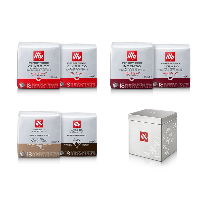 Pakket Iperespresso koffiecapsules plus bewaardoosje