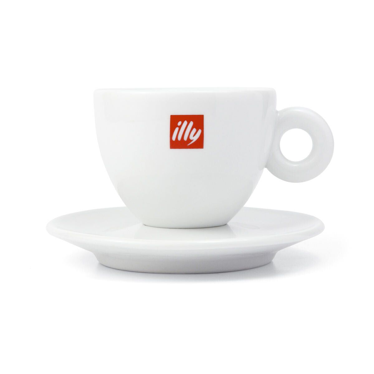 Illy Illy Italy Logo 2 oz Set of 2. White Espresso Cup Red letters 