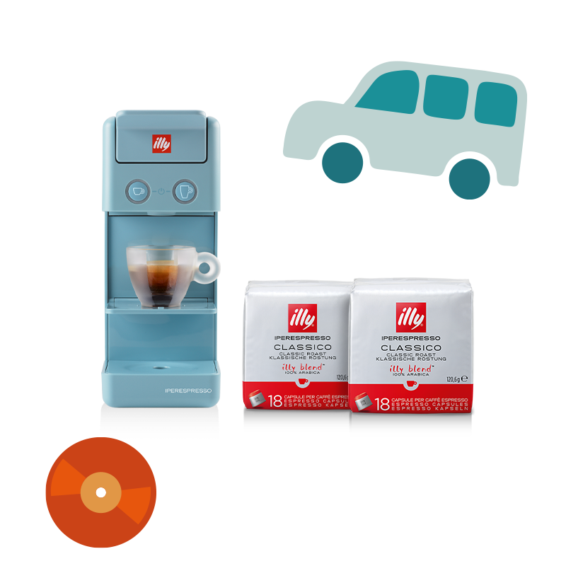 Vatertagsangebot: Y3.3 Kaffeemaschine blau mit 2 Packungen Kaffeekapseln
