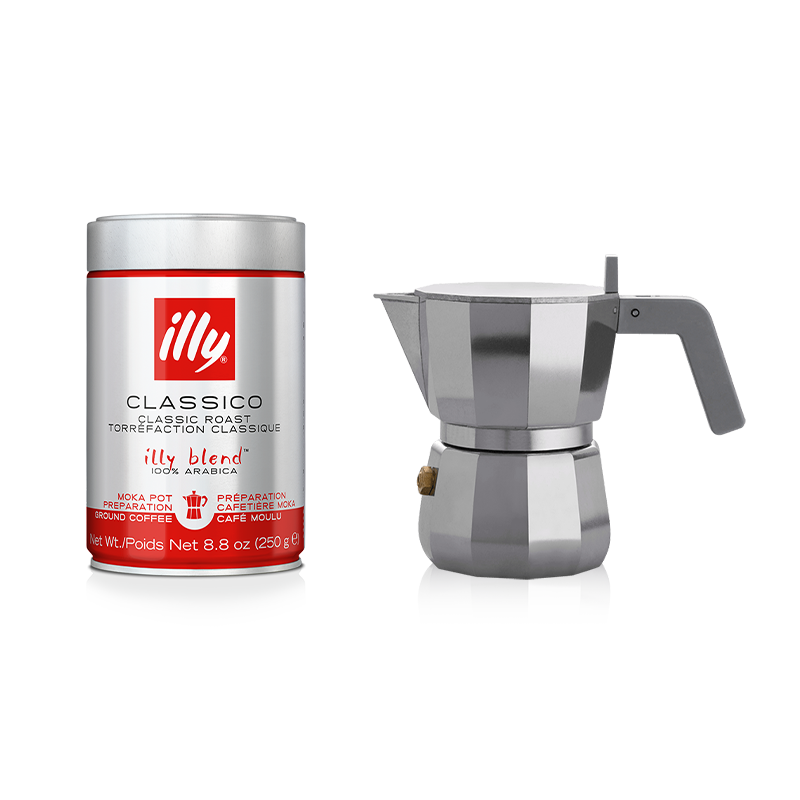 Moka pot Alessi Pulcina with ground coffee classico roast  - 250 gr