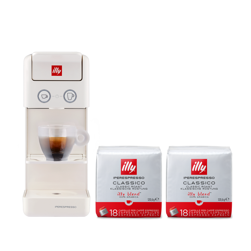 Y3.3 Machine à café blanche et capsules Iperespresso Classico