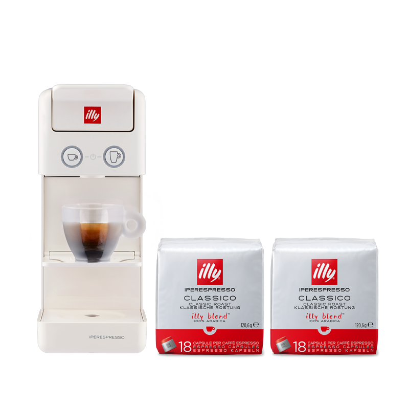 Y3.3 Máquina de café blanca y cápsulas Iperespresso Classico