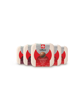 Macchina da caff&egrave; CoffeeB con 5 confezioni da 9 sfere di caff&egrave; a scelta