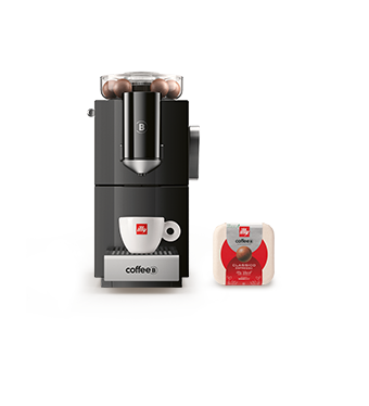 Macchina da caff&egrave; CoffeeB con 10 confezioni da 9 sfere di caff&egrave; a scelta