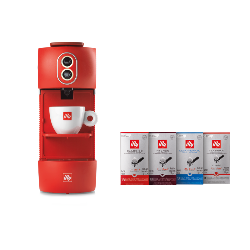 E.S.E. Pads Kaffeemaschine inkl. 4er Set Pads Classico, Intenso, Lungo und Entkoffeiniert