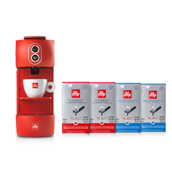 Kit máquina de café vermelha com sachês E.S.E. 220v (2 Clássico e 2 Descafeinado)
