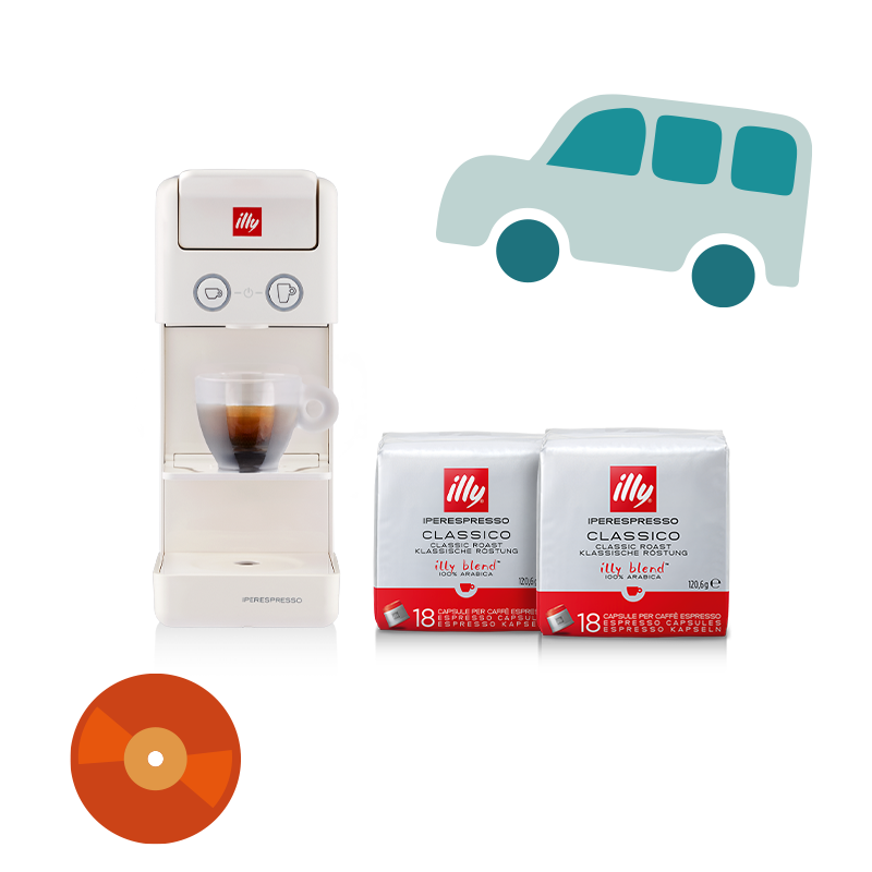 Vatertagsangebot: Y3.3 Kaffeemaschine weiß mit 2 Packungen Kaffeekapseln