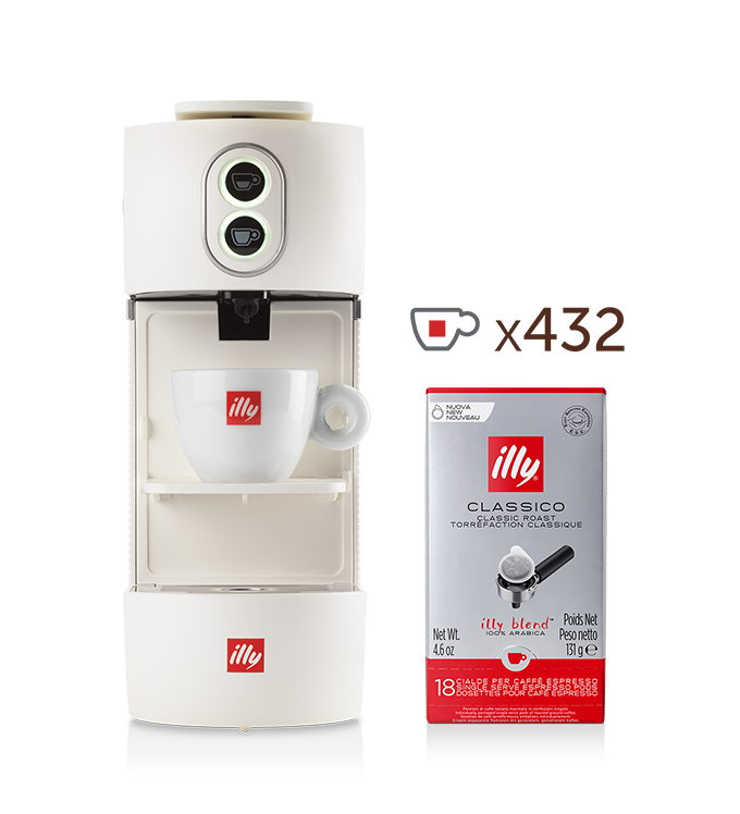 E.S.E. coffee pod machine. - white illy Easy with 24 packs of CLASSICO roast single-serve E.S.E. coffee pods