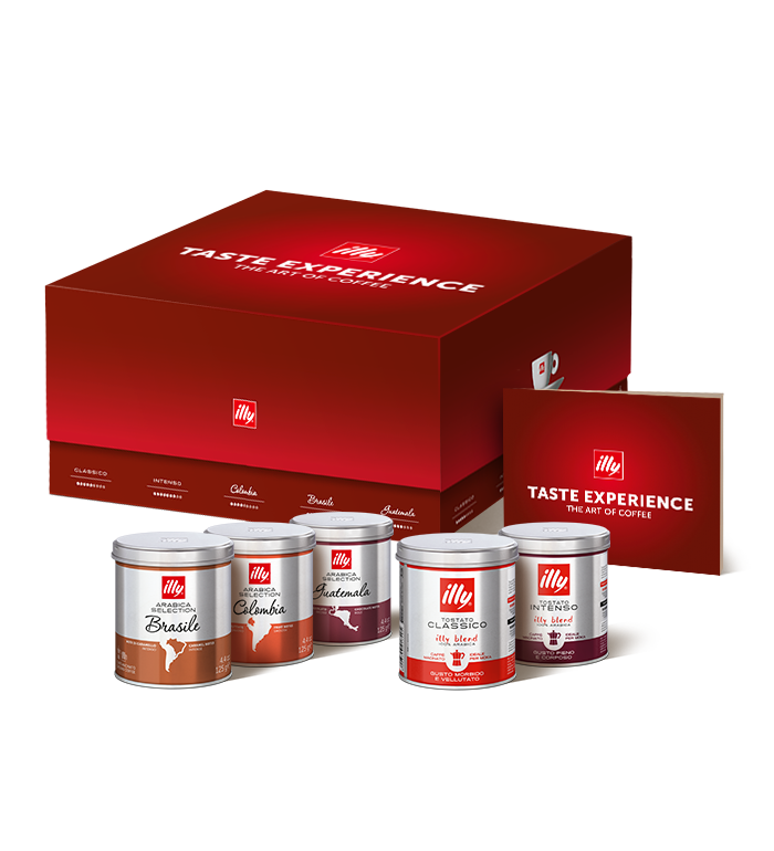 Coffret cadeau Kit de dégustation avec cinq boîtes de café et un livre de recettes image number 0