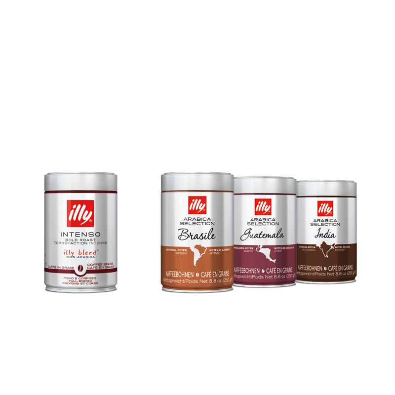 Kaffeebohnen 4er Set: Intenso, Brasile, Guatemala und India