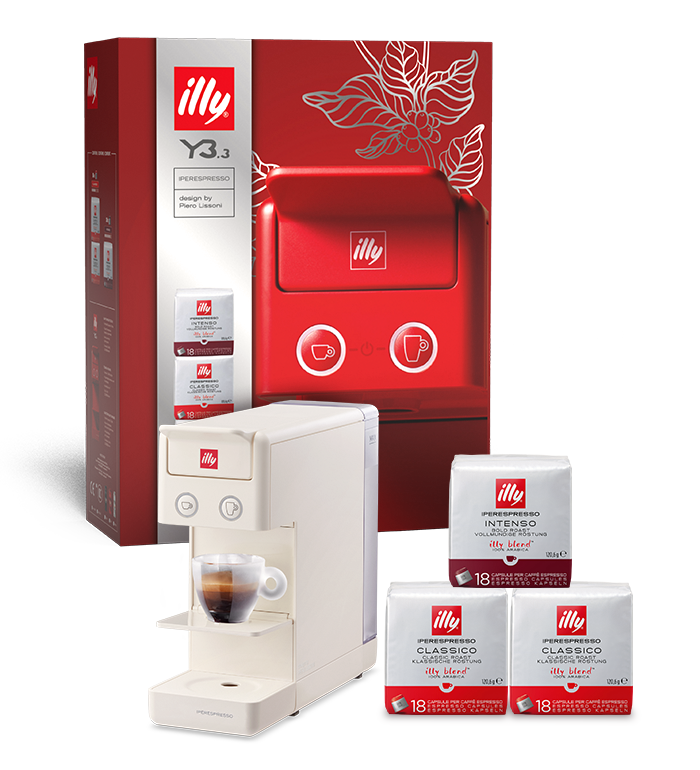 Y3.3 box – macchina da caffè Iperespresso Y3.3 bianca e 3 confezioni di capsule image number 0
