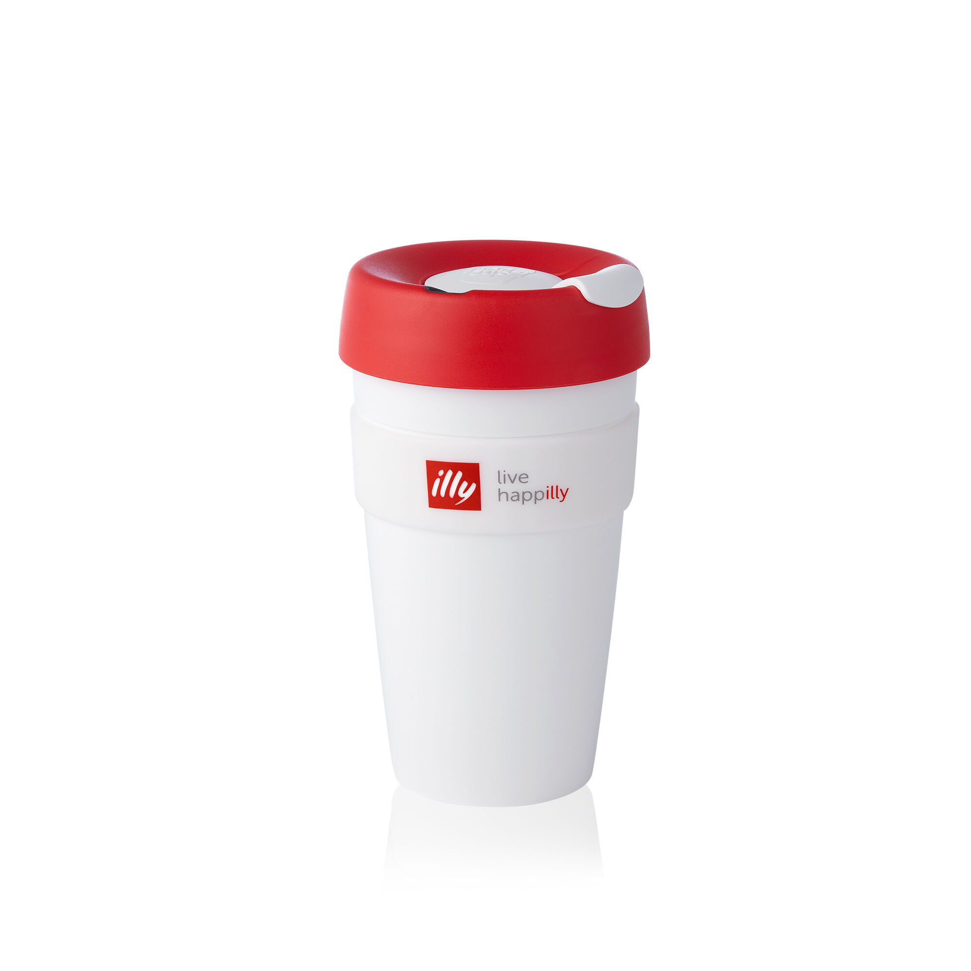 live happilly White with Red lid KeepCup front view