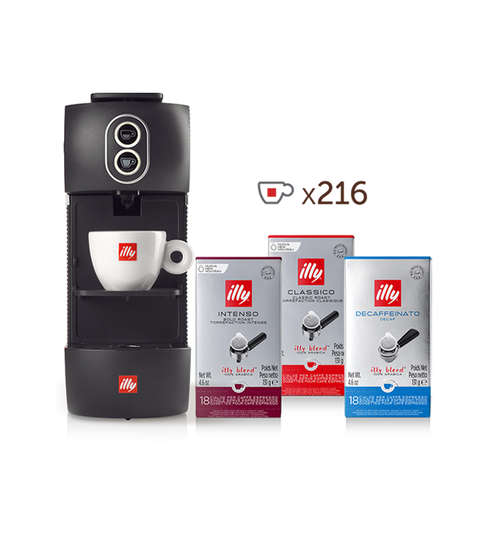 Macchina da caffè a cialde E.S.E. - illy Easy nera con 4 confezioni di caffè in Cialde E.S.E. Monodose tostato CLASSICO, 4 confezioni di INTENSO e 4 di FORTE image number 0