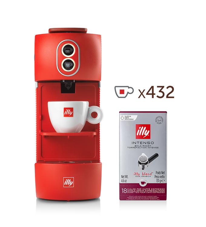 E.S.E. coffee pod machine. - red illy Easy with 24 packs of INTENSO roast single-serve E.S.E. coffee pods