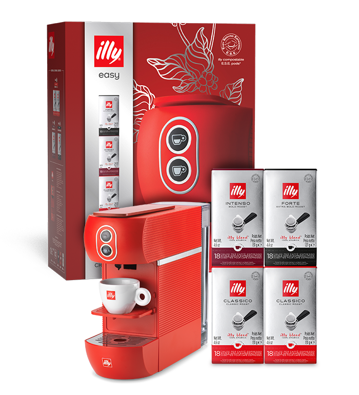 EASY BOX – ROTE ILLY EASY E.S.E. KAFFEEPADMASCHINE UND VIER PACKUNGEN KAFFEEPADS  image number 0