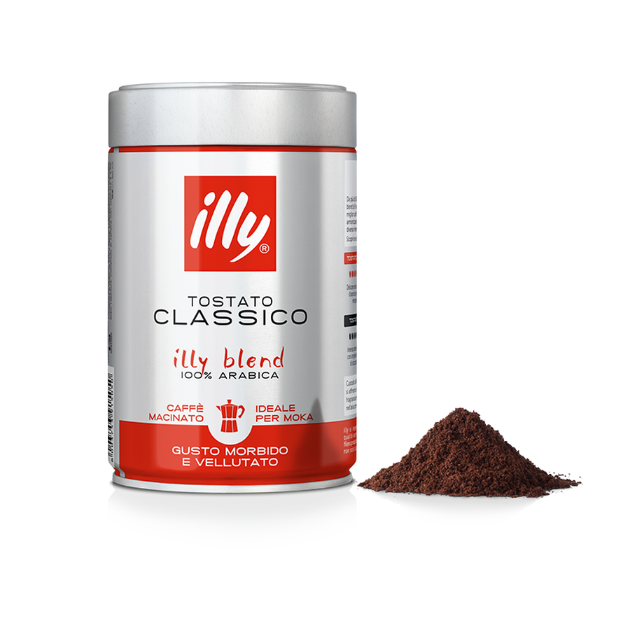 Idee regalo: 2 barattoli caff&egrave; macinato moka 250g tostato CLASSICO e INTENSO e tazzina illy