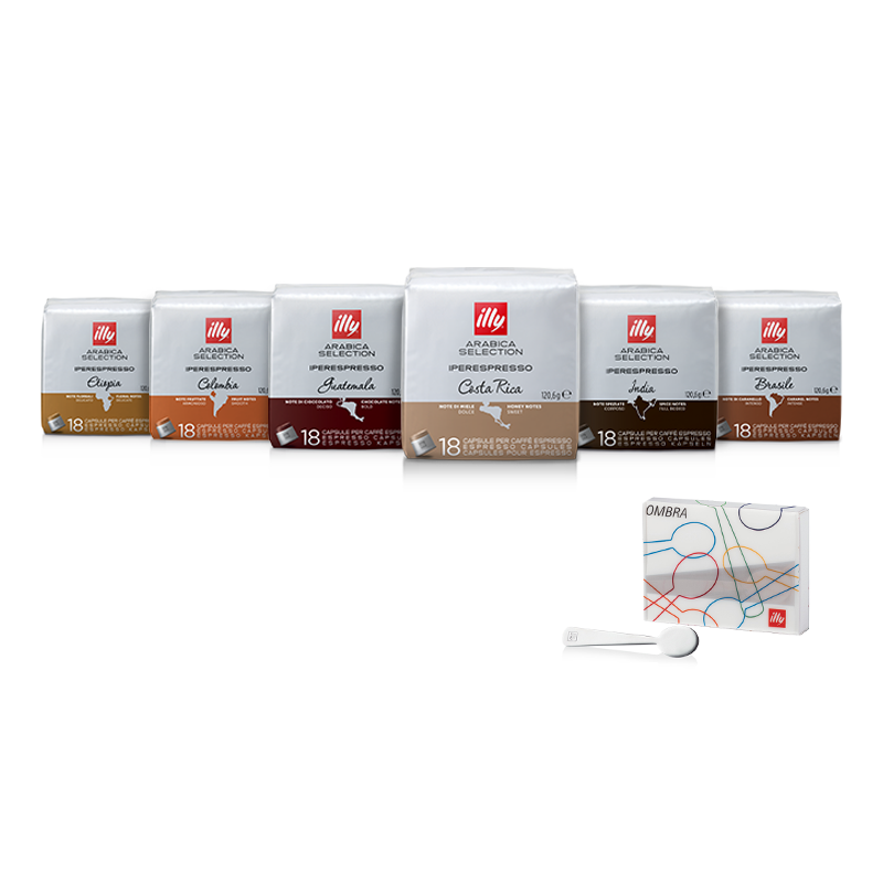 Tasting Kit: Iperespresso Arabica Selection Capsules and 6 Ombra Espresso Spoons