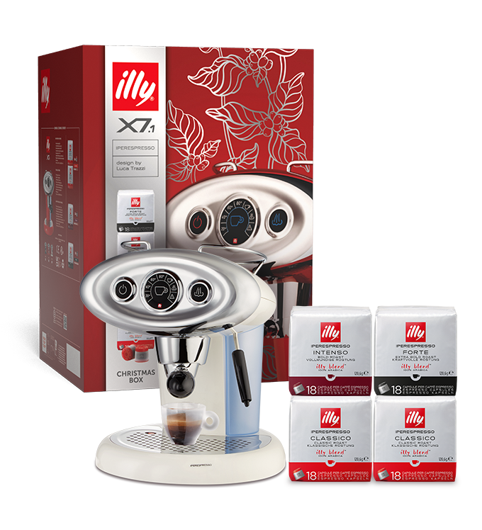 Coffret X7.1 : Machine à café Iperespresso X7.1 blanche et quatre paquets de capsules 