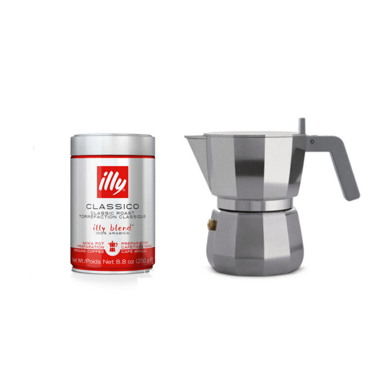 Ground Coffee and Alessi Moka Pot (3 cup) Bundle