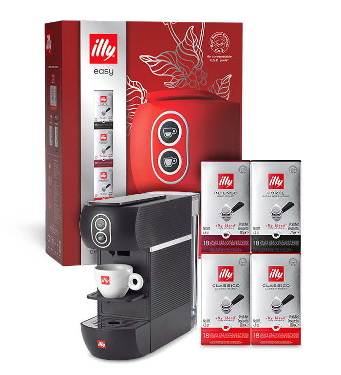 easy Box – schwarze illy easy E.S.E. Kaffeepadmaschine und vier Packungen Kaffeepads image number 0