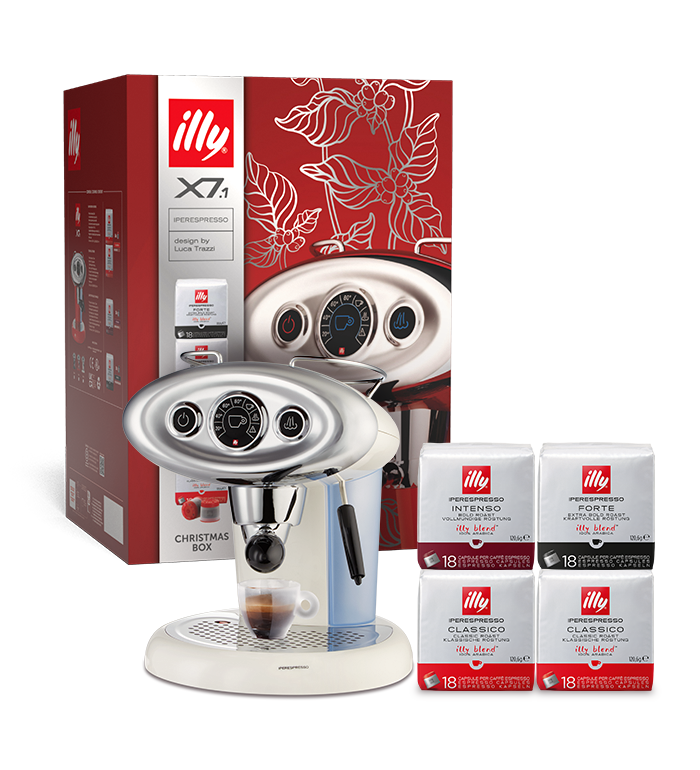 X7.1 box – macchina da caffè Iperespresso X7.1 bianca e 4 confezioni di capsule  image number 0