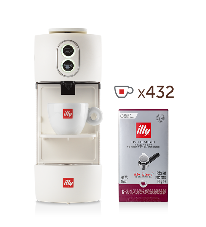 E.S.E. coffee pod machine. - white illy Easy with 24 packs of INTENSO roast single-serve E.S.E. coffee pods
