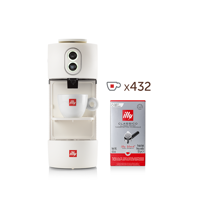 E.S.E. coffee pod machine. - white illy Easy with 24 packs of CLASSICO roast single-serve E.S.E. coffee pods