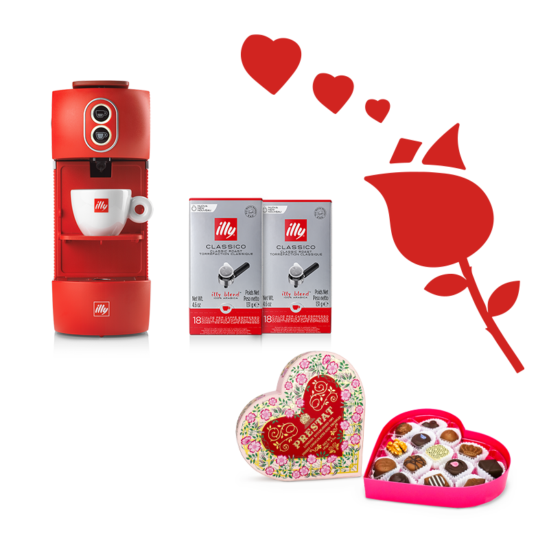 Idea Regalo San Valentino - Macchina da caffè in cialde ESE con 2 confezioni di cialde e Heart Box Prestat