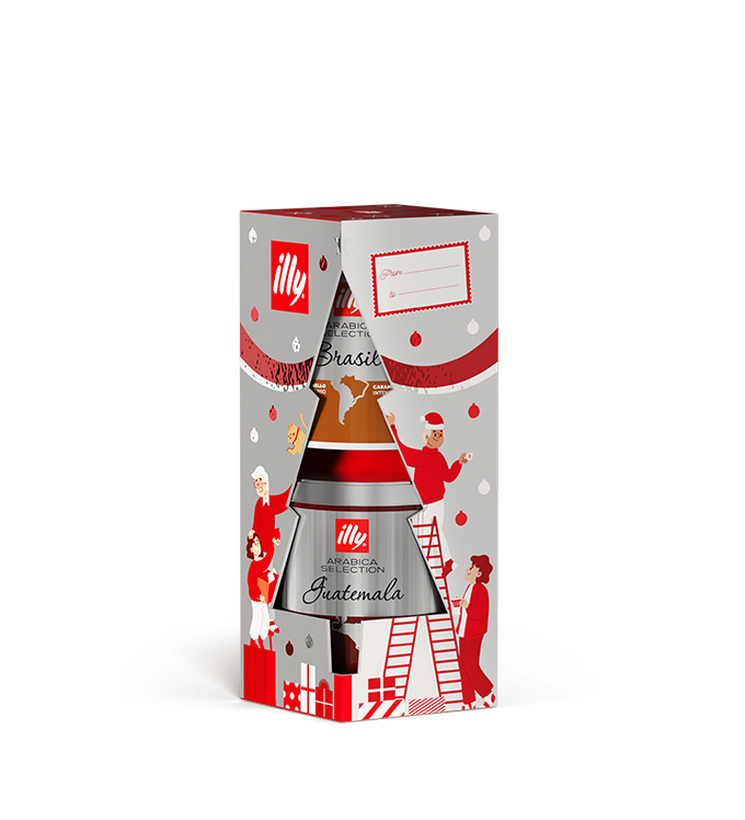 Geschenkpaket für Weihnachten mit zwei Dosen Kaffee