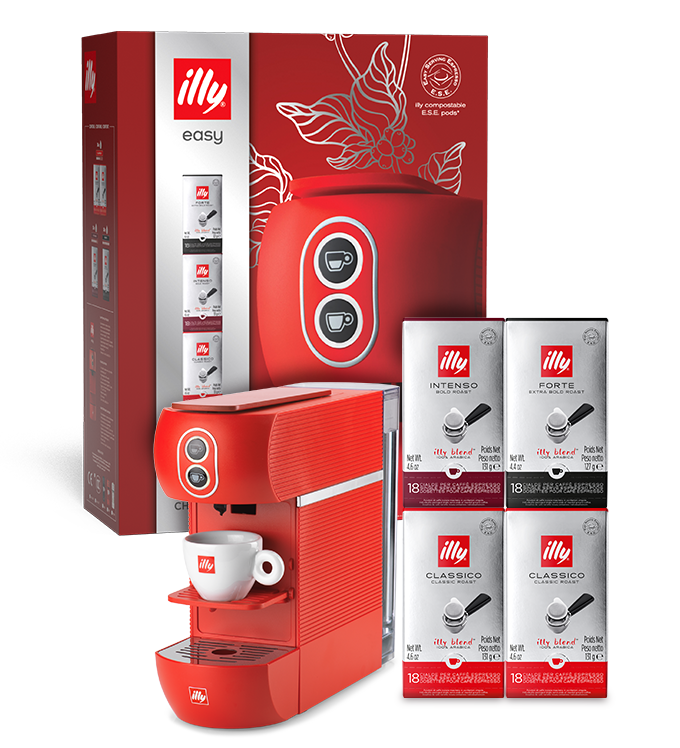 EASY CHRISTMAS BOX – MACCHINA DA CAFFÈ EASY ROSSA A CIALDE E.S.E. E 4 CONFEZIONI DI CIALDE 