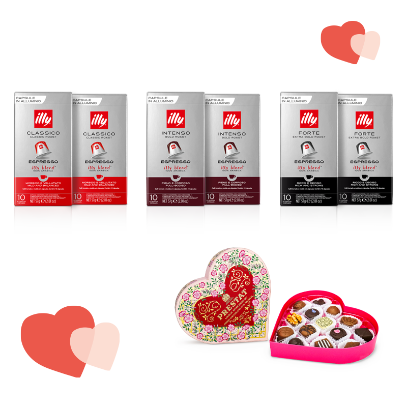 Idea regalo San Valentino - Heart Box Prestat e 6 confezioni di caffè in capsule Iperespresso