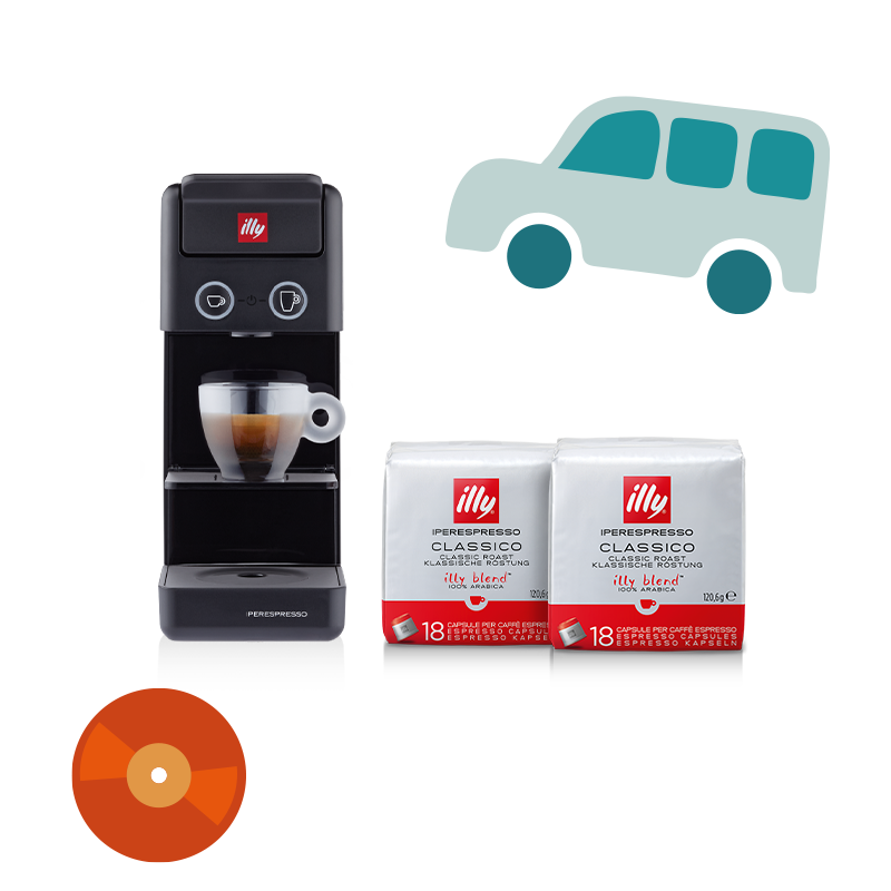 Vatertagsangebot: Y3.3 Kaffeemaschine schwarz mit 2 Packungen Kaffeekapseln