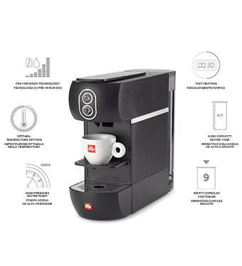 Máquinas de café de cápsulas compatibles - illy Easy negra con 5 paquetes de cápsulas compatibles Nespresso de tueste CLASSICO, 5 paquetes de INTENSO y 5 paquetes de FORTE