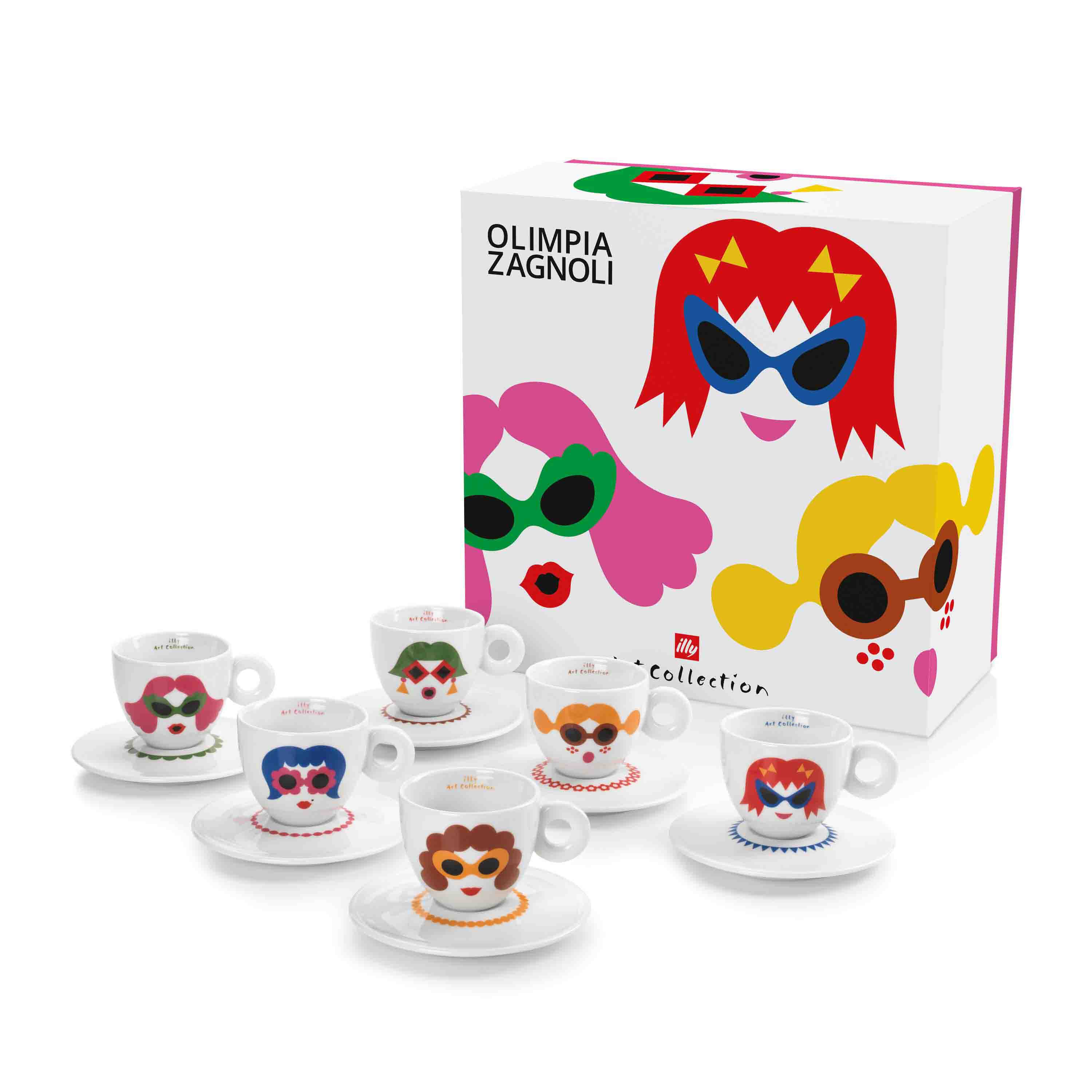 6 Cappuccino kopjes Olimpia Zagnoli - illy Art Collection