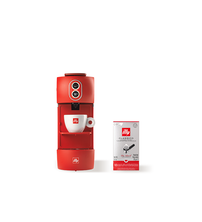 Pakket met 1 rode E.S.E. Koffiemachine en 12 dozen E.S.E. koffiepads Classico image number 0
