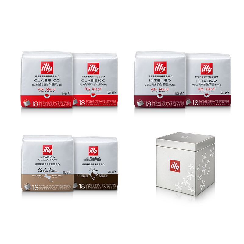 Pakket Iperespresso koffiecapsules plus bewaardoosje
