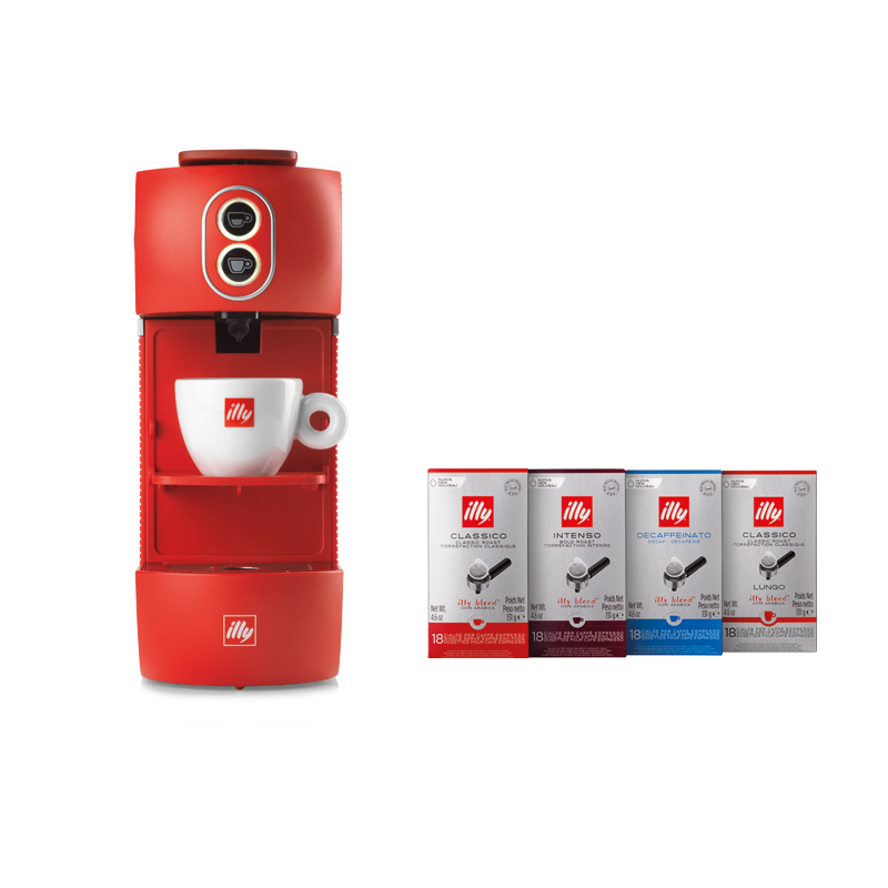 E.S.E. Pads Kaffeemaschine inkl. 4er Set Pads Classico, Intenso, Lungo und Entkoffeiniert