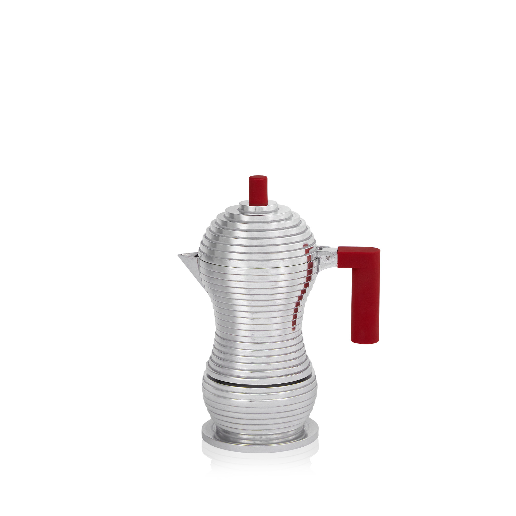 From the collaboration of Alessi and illy, the Pulcini combines the technological expertise of illy with Alessi's impeccable design.  This ground breaking moka pot is designed to enhance the coffee's aroma, featuring a unique shape that is ideal to achieve optimal coffee extraction. Made from aluminum, an excellent conductor of heat, it can be used on gas, electric, and glass ceramic cooktops. Packaged in a pop-art style designer box.  1 Cup capacity. (L: 5" W: 3" H: 6.5")