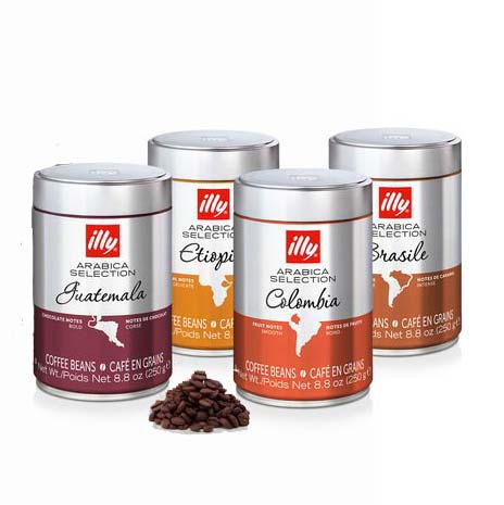 illy Whole Bean Coffee, Dark Roast, 8.8 oz (250g), 12 Cans