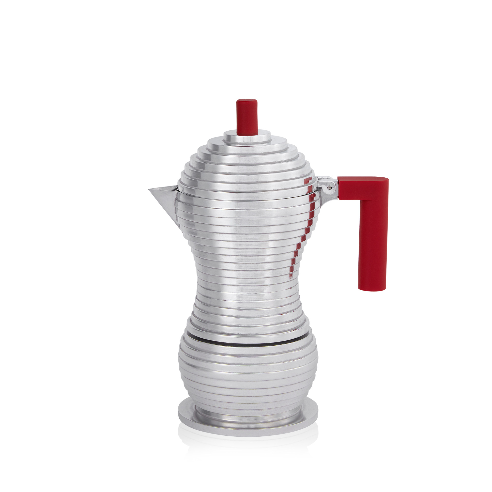 From the collaboration of Alessi and illy, the Pulcini combines the technological expertise of illy with Alessi's impeccable design. This ground breaking moka pot is designed to enhance the coffee's aroma, featuring a unique shape that is ideal to achieve optimal coffee extraction. Made from aluminum, an excellent conductor of heat, it can be used on gas, electric, and glass ceramic cooktops. Packaged in a pop-art style designer box.  3 Cup (5.25oz.) capacity. (L: 6" W: 3.5" H: 8")