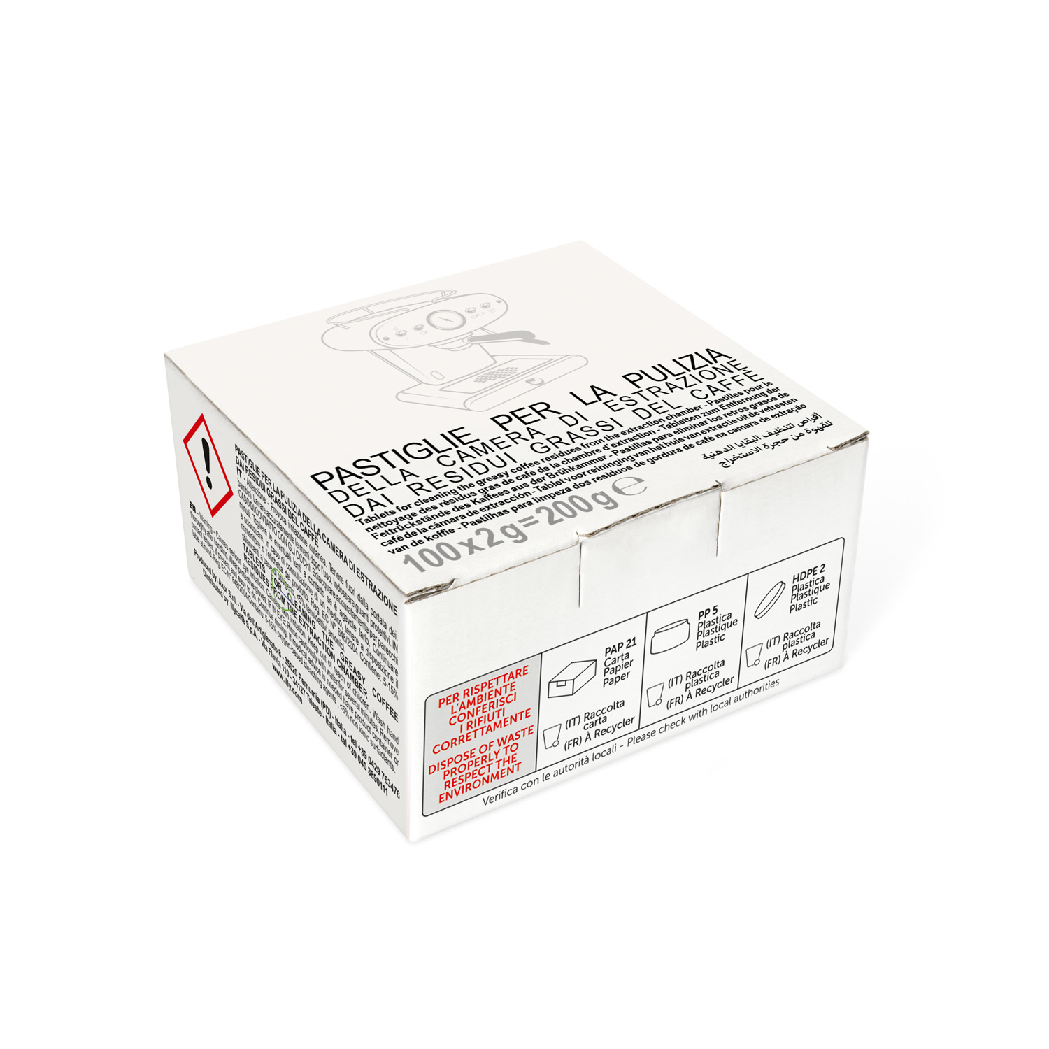 Pastilles détergentes pour machines à café Espresso avec café moulu ou dosettes E.S.E.