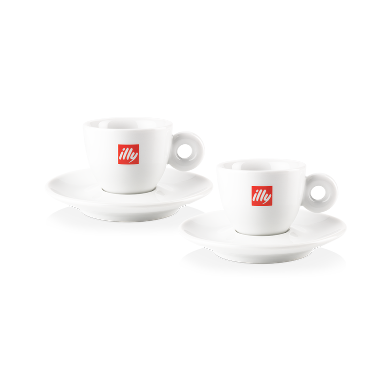 Porcelain Set of Two Espresso Cups and Saucers