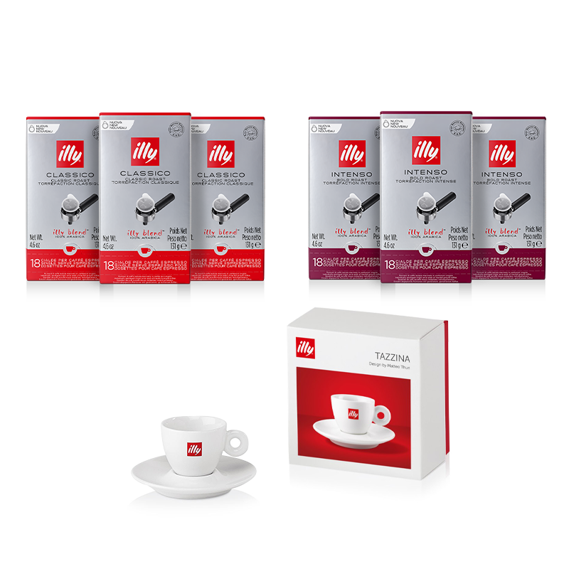 Offre 6 boîtes de café en dosettes E.S.E. + 1 tasse espresso illy