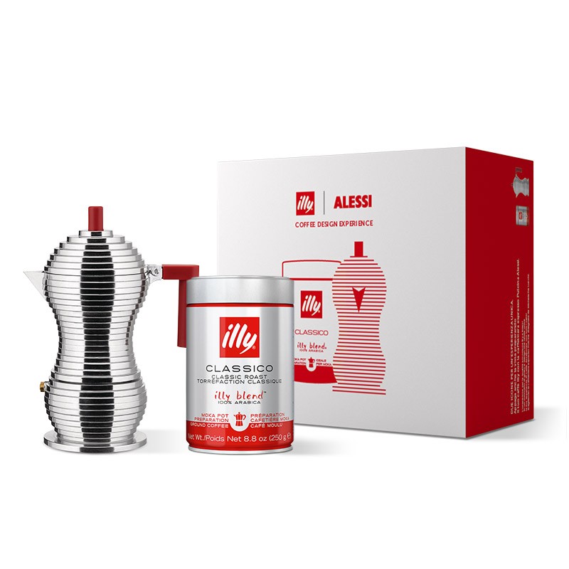 Alessi Pulcina 3-Cup Red Moka Pot Coffee Gift Set