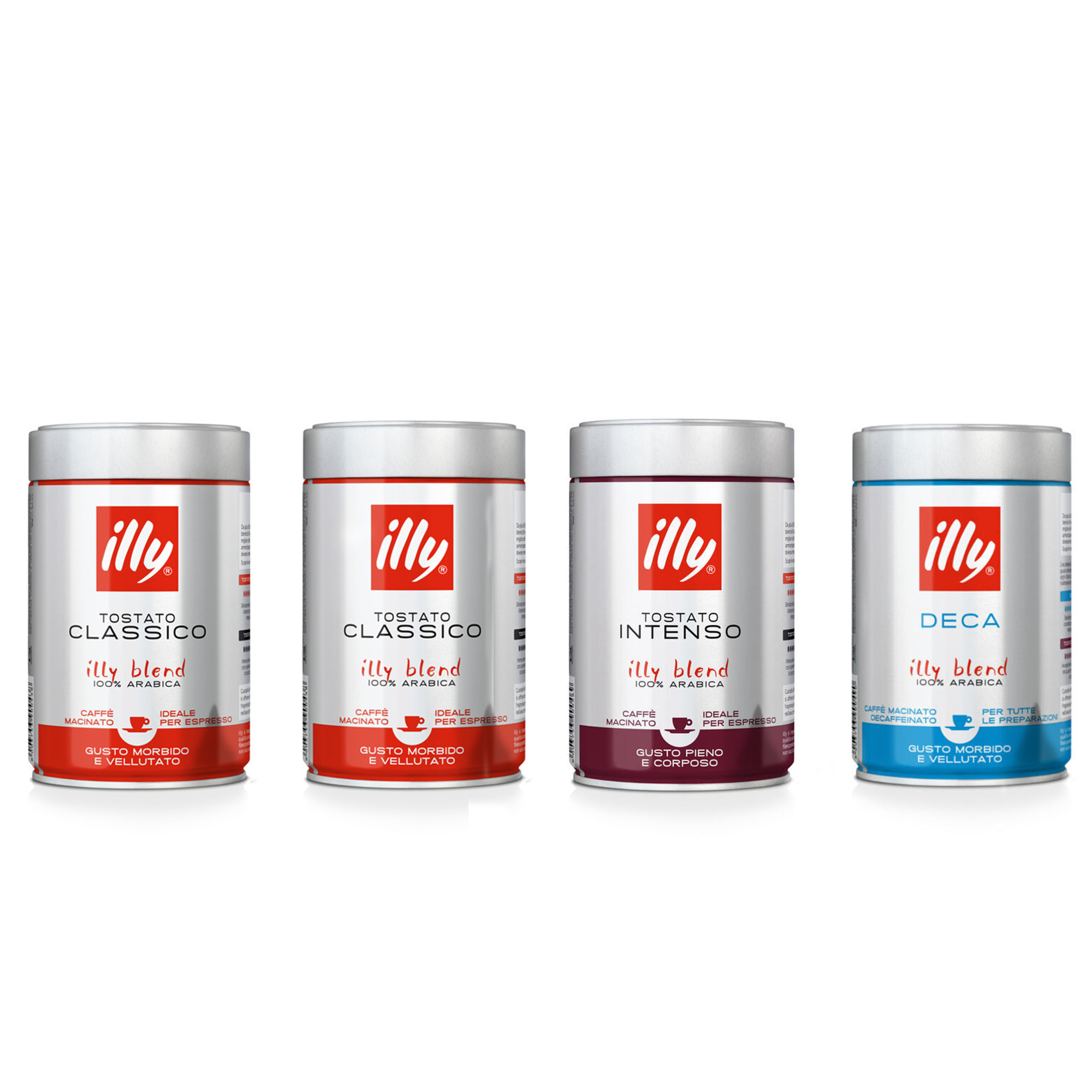 Kit degustazione caffè - 4 confezioni caffè macinato espresso: 2 Classico, 1 Intenso, 1 Decaffeinato