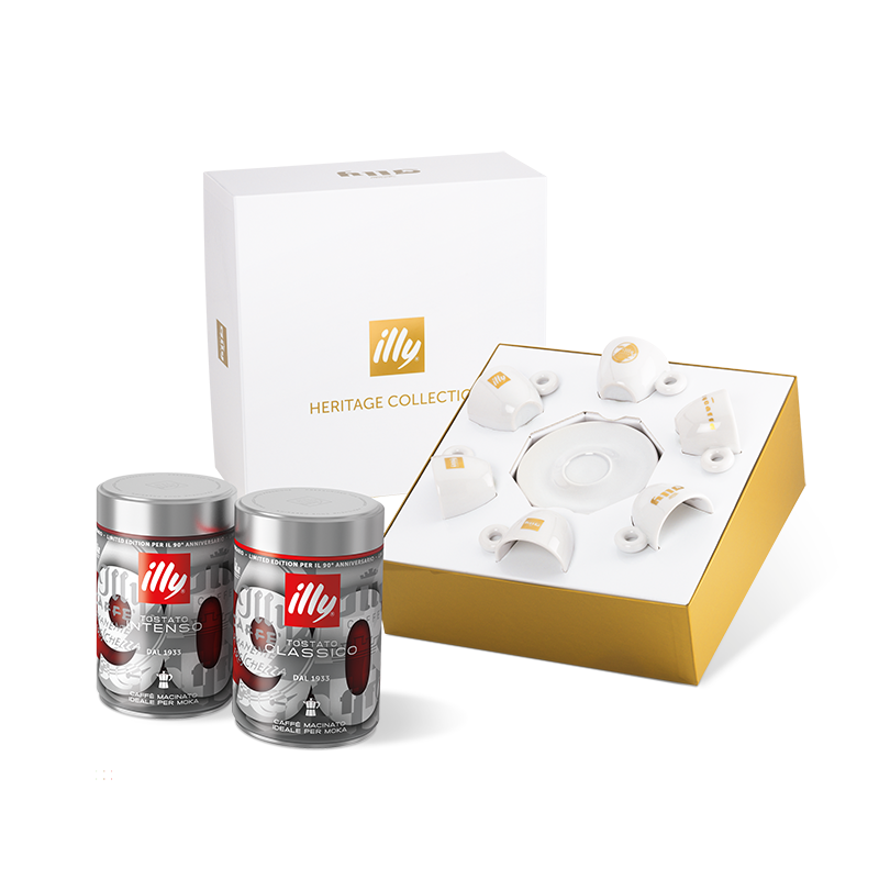 90° anniversario illy con barattolo dedicato e la Heritage Collection