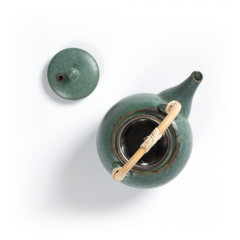 Tetera Dammann Gurin de porcelana verde, con filtro y mango de bambú